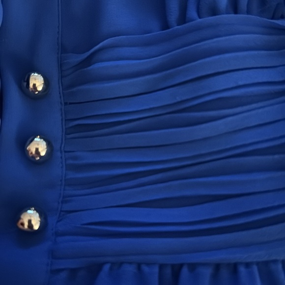 Karl Lagerfeld Cobalt Shirred Chiffon Dress‎ Gold Buttons Size M Sleeveless Midi - Picture 7 of 7